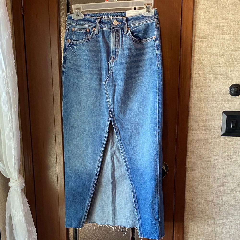 American Eagle Outfitters Long Blue Denim Skirt